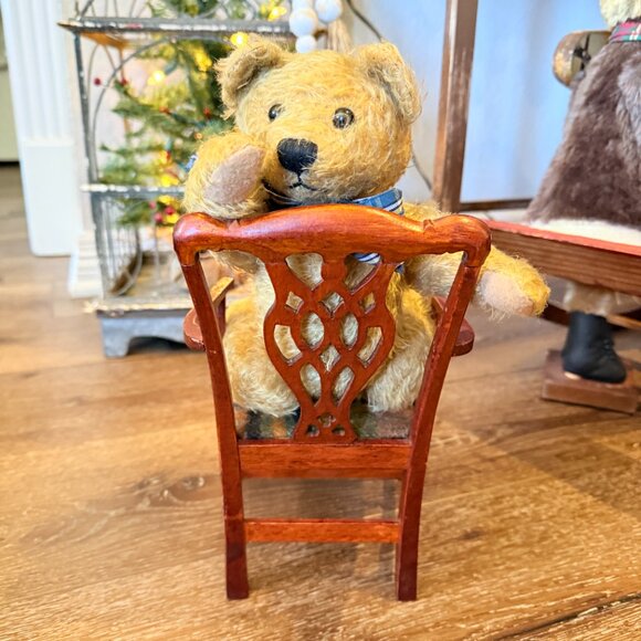 Vintage Mohair Teddy Bear with Wood Chair - Picture 13 of 16